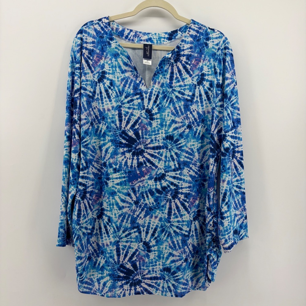 Swimsuits For All Tie Dye Swim Top Blue White Purple‎ Size 20 Long Sleeve